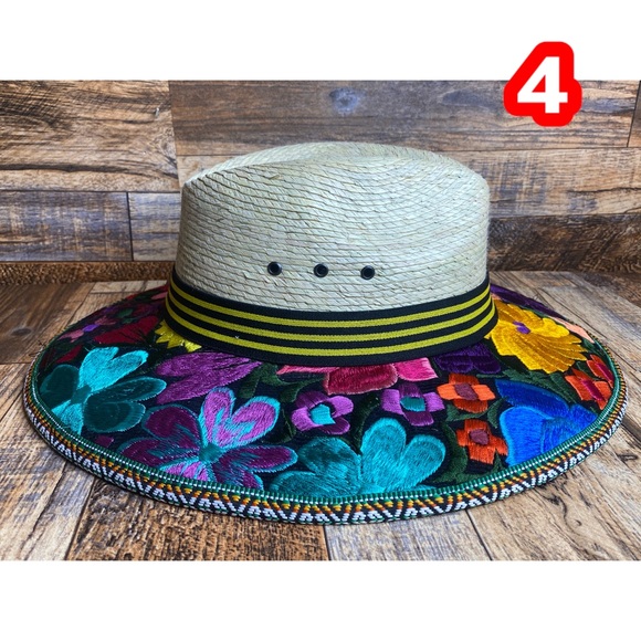 Mexican Embroidered palm hat . Colorful fedora - Picture 4 of 8